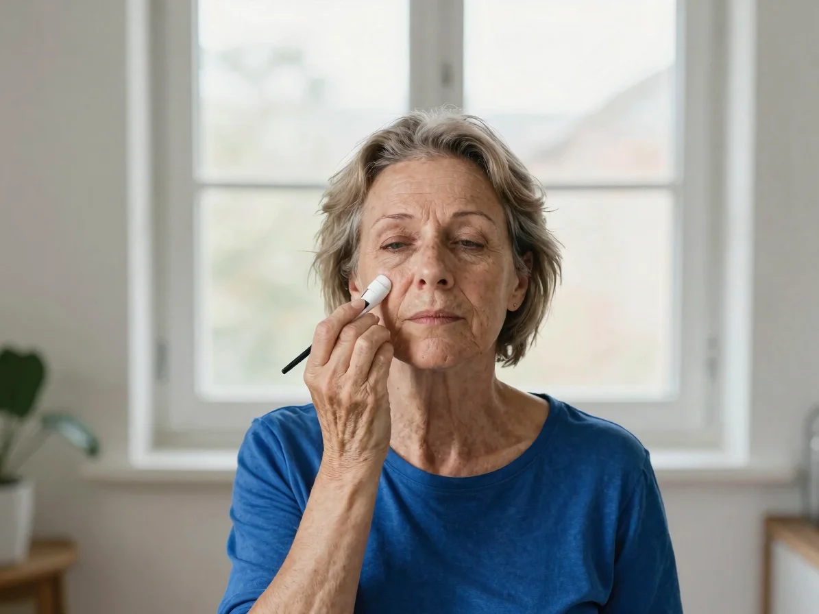 Portrait environnemental simple d’une femme de 55 ans appliquant